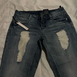 Men Distressed Blue Jeans Ankle Jeans